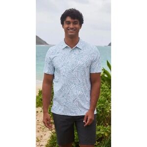 Hawaiian REYN SPOONER Men's Polo Shirt [Mega Monstera] Blue & White 3XL